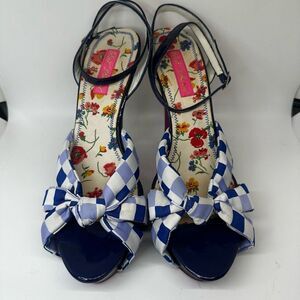 Betsey Johnson Plaid Knotted Patent Leather Platform Heel